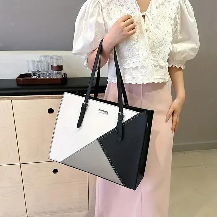 Women’s PU Leather Plain Tote Bag – Stylish Office & Daily Use Handbag