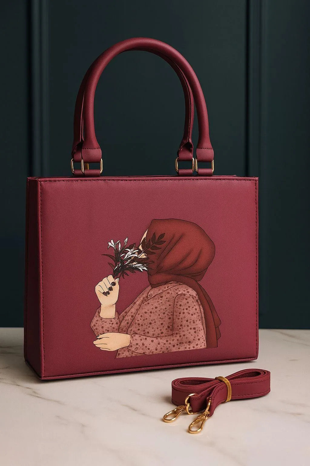 Women’s PU Leather Printed Shoulder Bag – Hijab Girl Design