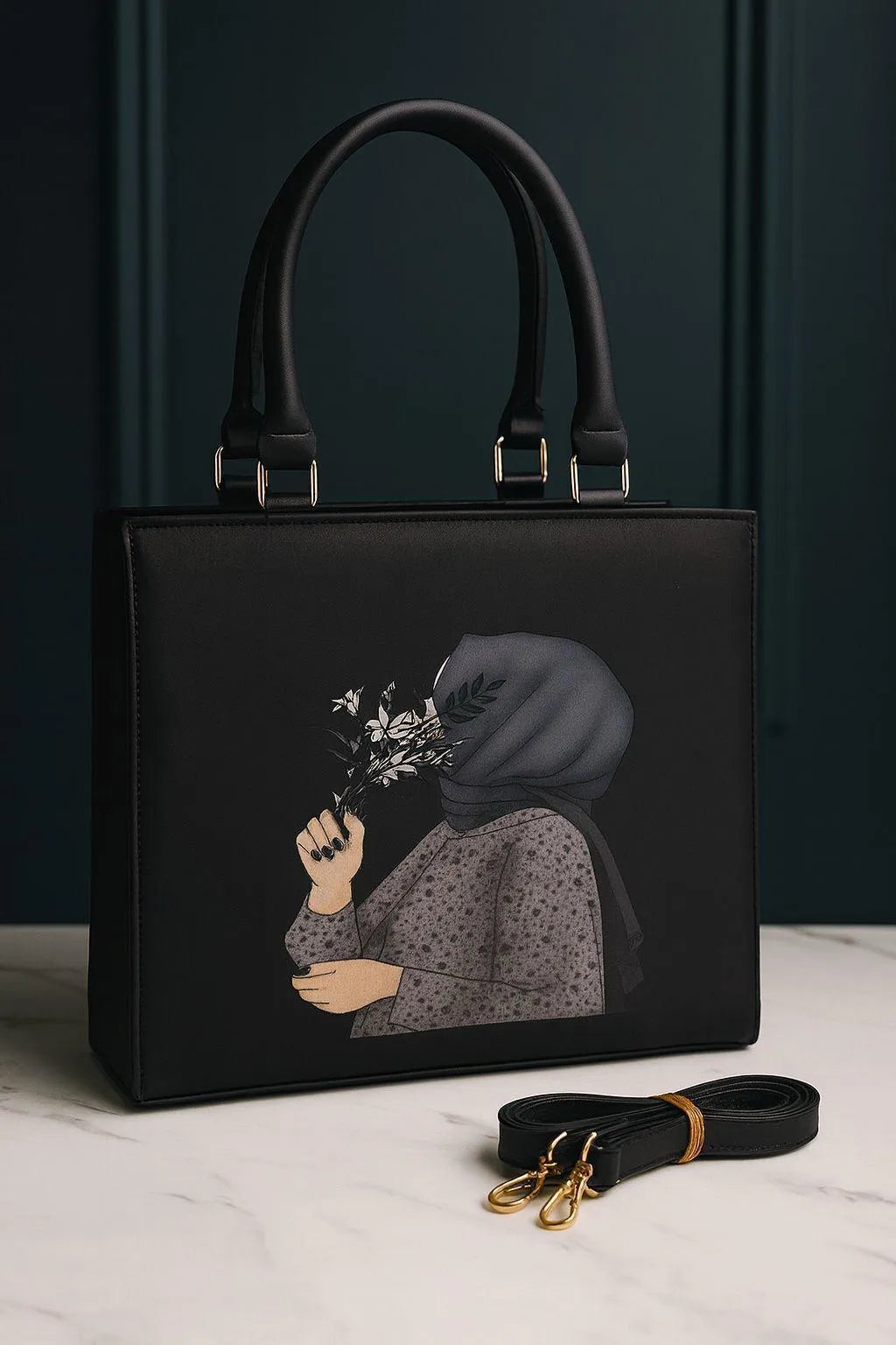 Women’s PU Leather Printed Shoulder Bag – Hijab Girl Design