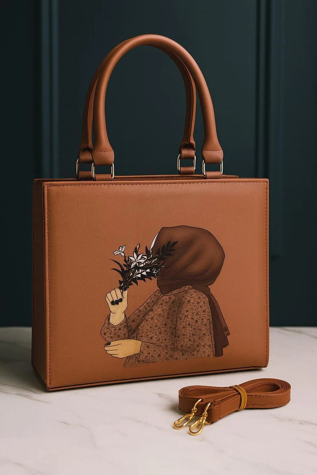 Women’s PU Leather Printed Shoulder Bag – Hijab Girl Design