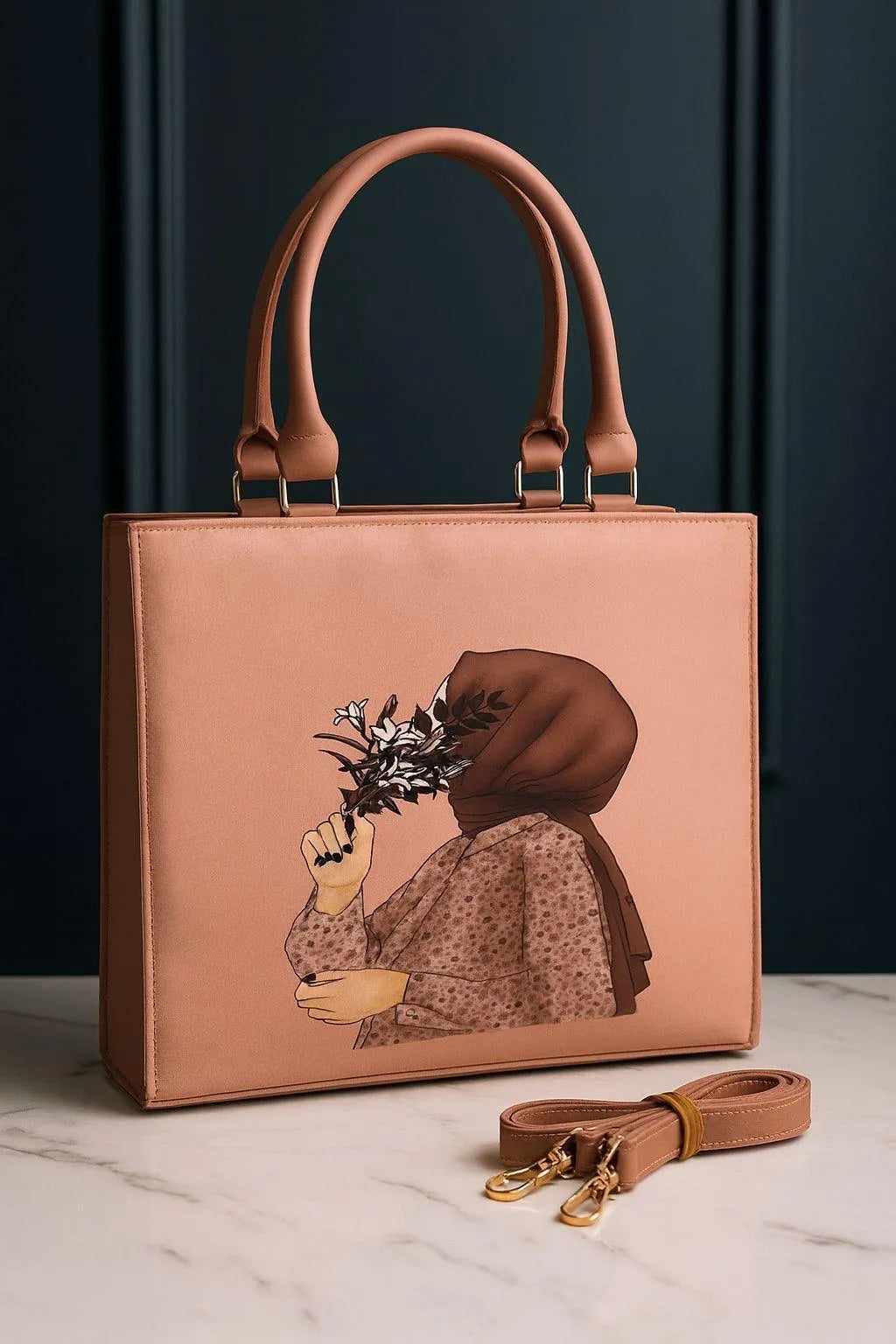 Women’s PU Leather Printed Shoulder Bag – Hijab Girl Design