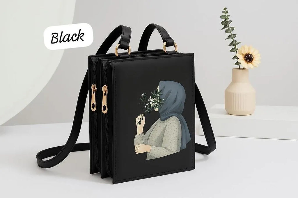 Girl’s Hijab Printed Crossbody Bag – Maroon Rexine Multipurpose Shoulder Bag