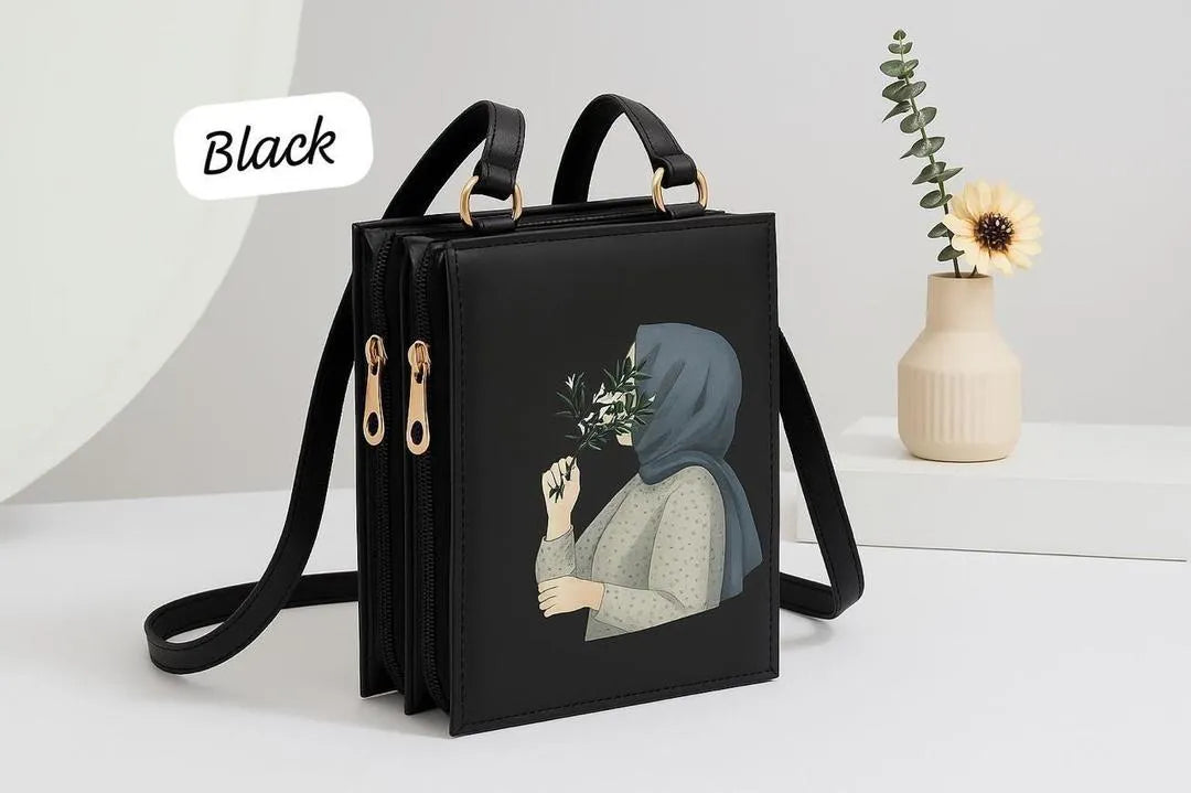 Girl’s Hijab Printed Crossbody Bag – Maroon Rexine Multipurpose Shoulder Bag