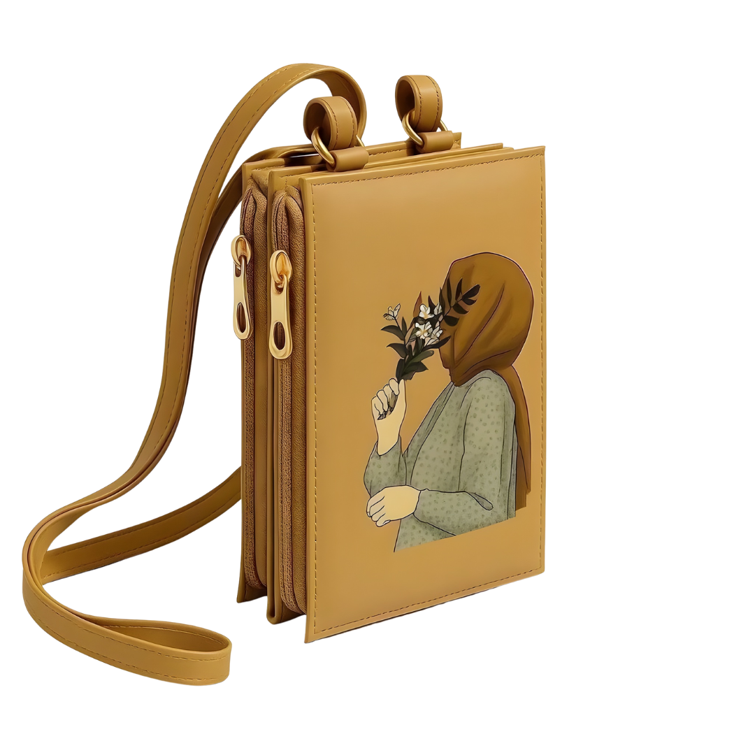 Girl’s Hijab Printed Crossbody Bag – Maroon Rexine Multipurpose Shoulder Bag