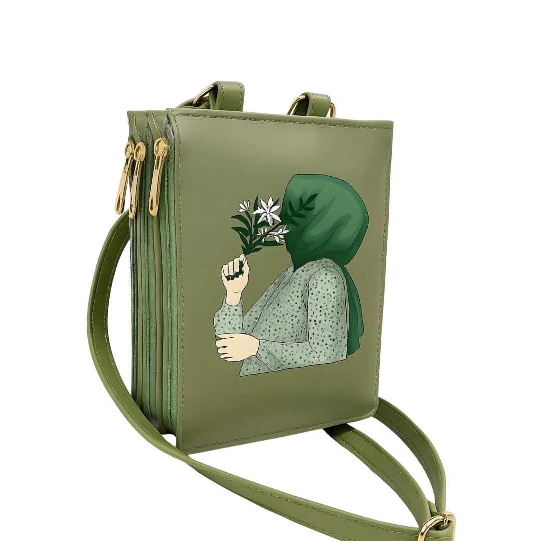 Girl’s Hijab Printed Crossbody Bag – Maroon Rexine Multipurpose Shoulder Bag