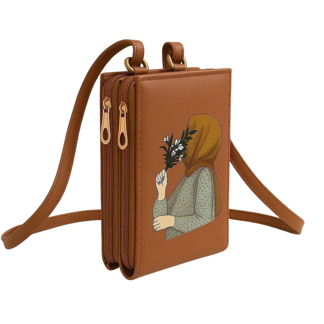 Girl’s Hijab Printed Crossbody Bag – Maroon Rexine Multipurpose Shoulder Bag