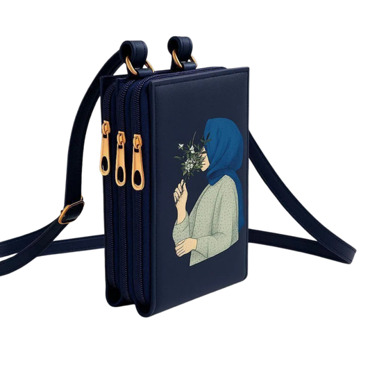 Girl’s Hijab Printed Crossbody Bag – Maroon Rexine Multipurpose Shoulder Bag